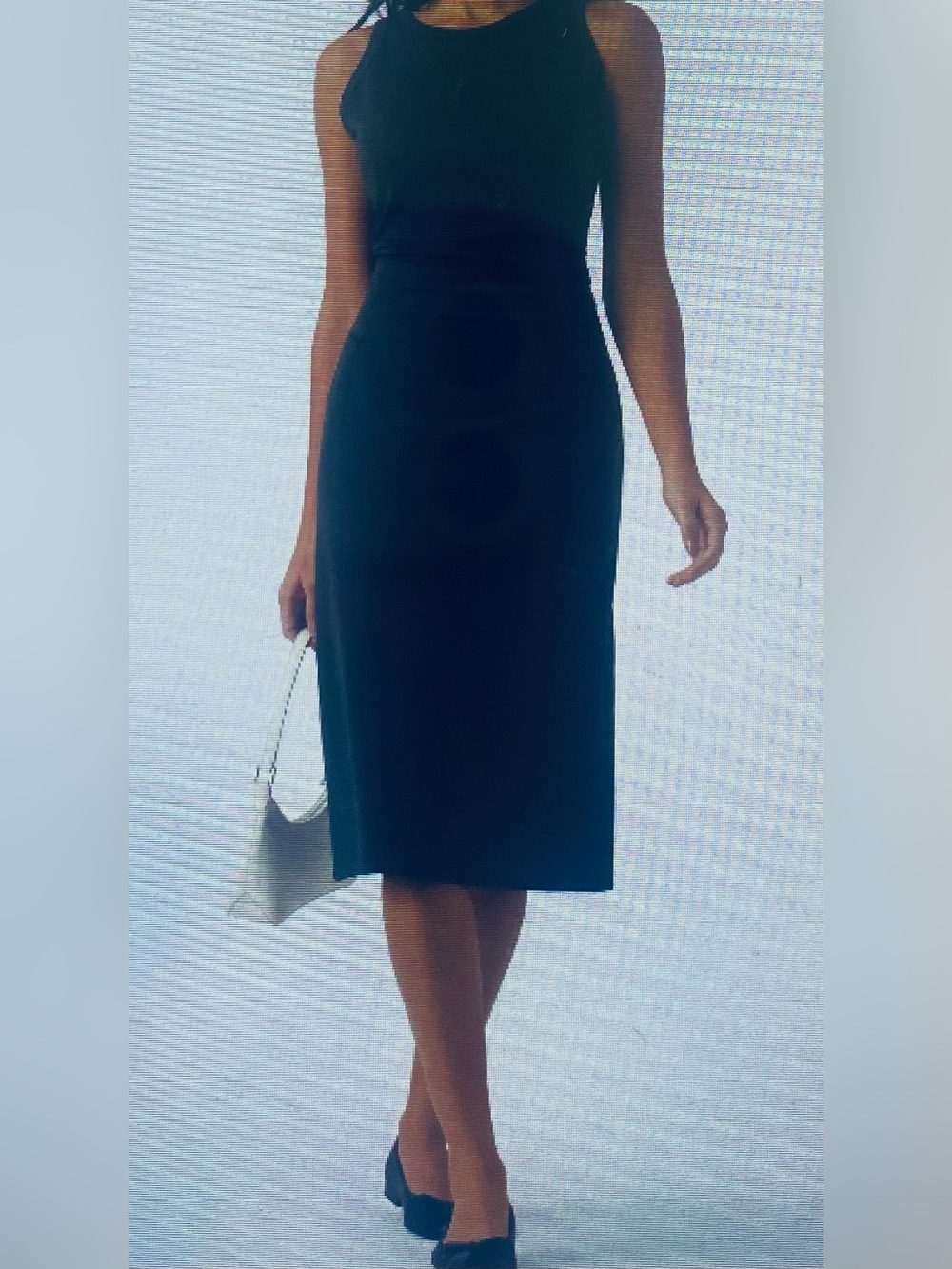 LARGE.  HALARA BODYCON SLEEVELESS RUCHED SPLIT SLIT MIDI DRESS